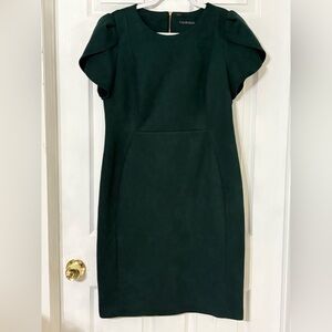 Calvin Klein Size 14 Green Scuba Crepe Faux Suede Tulip Sleeve Sheath Dress